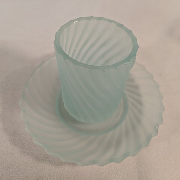 Andre Richard 1984 Green Satin Swirl Glass Cup plate & saucer Bedside Tumble Up - Picture 3 of 13